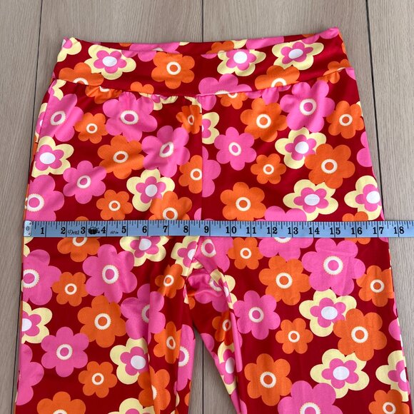 60s Marsha Brady-Inspired Floral Bell Bottom Legging Pants w/ Elastic Waist (L) - Picture 4 of 12